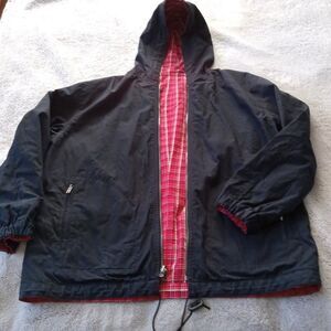 Reversible Jacket Womens Medium Blue Red Plaid Hooded Zip Close
